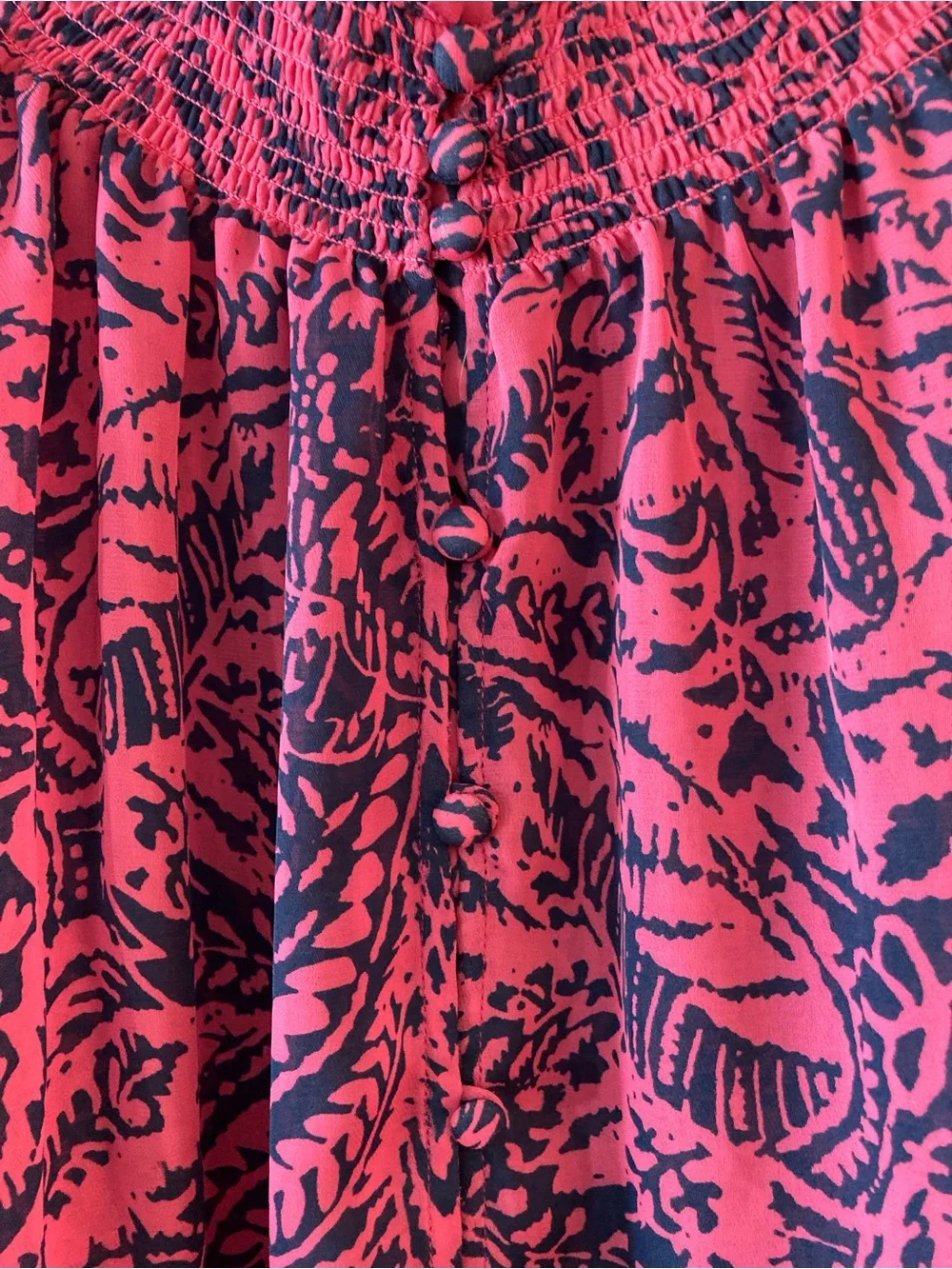 BANANA REPUBLIC | Pink & Navy Abstract Print Smocked Blouse | Size L